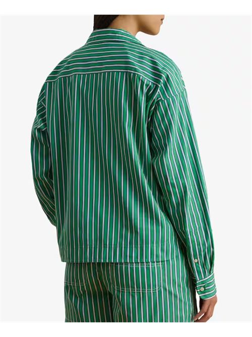 stachee-long sleeve-button front LAUREN RALPH LAUREN | STACHEE-LONG SLEEVE.GREEN/WHIT